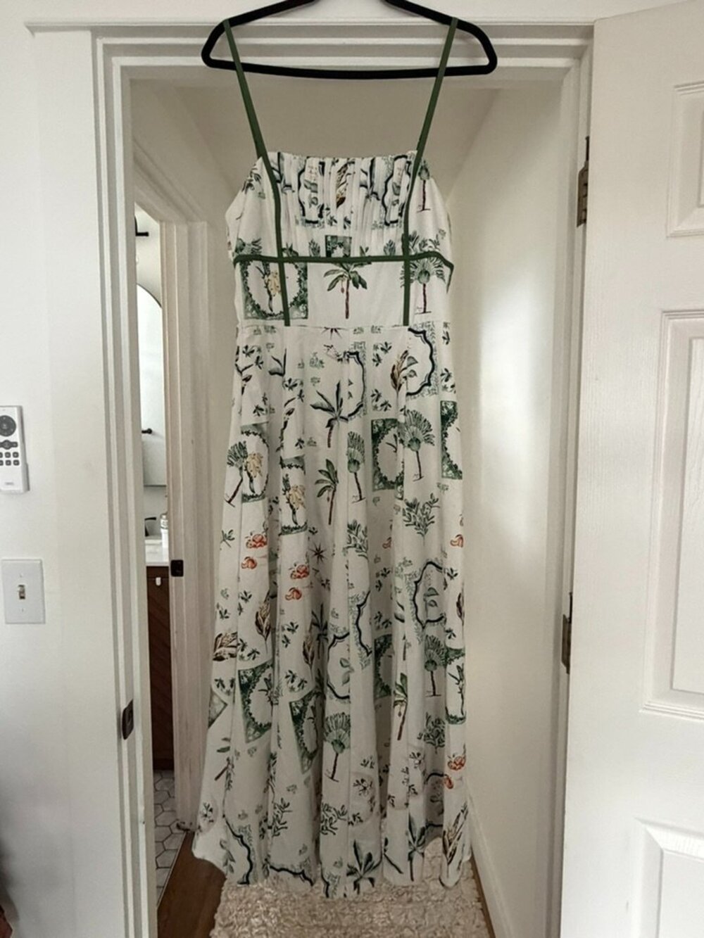 botanical print smocked waist dress